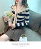Navy Striped Collar Sweater Women’s Autumn/Winter 2025 College Style Slim Fit Knitwear