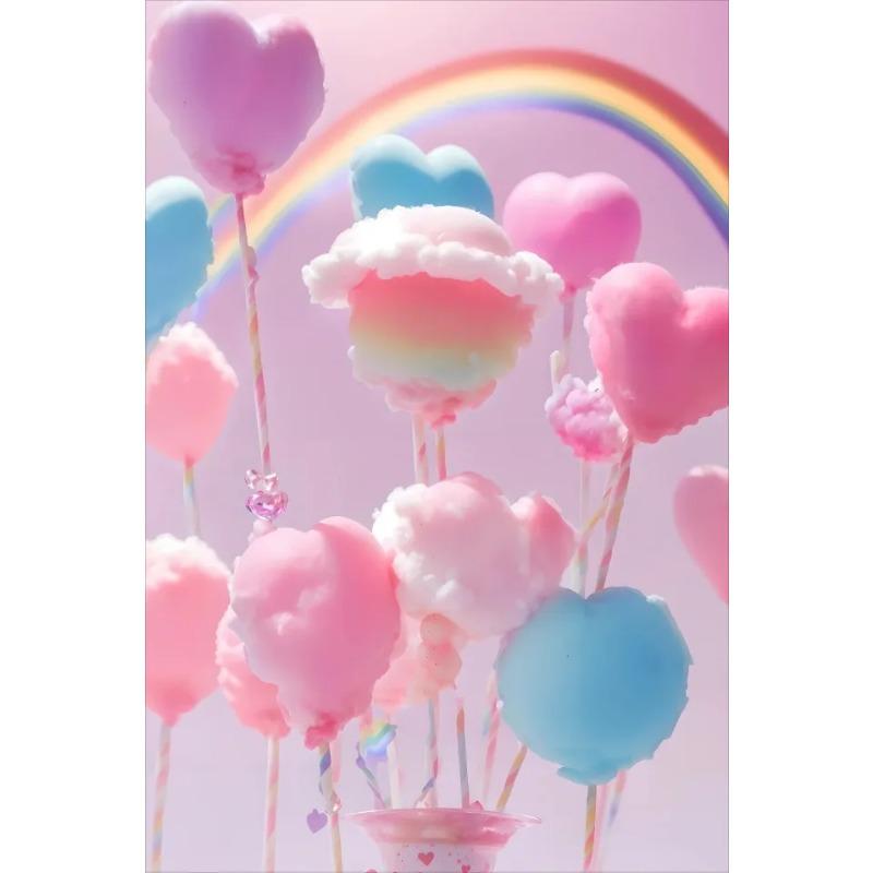 Colored Cotton Candy Rainbow Love Heart Posters Prints Canvas Printing Wall Art Picture for Girl Room Dessert Shop Decor Gifts