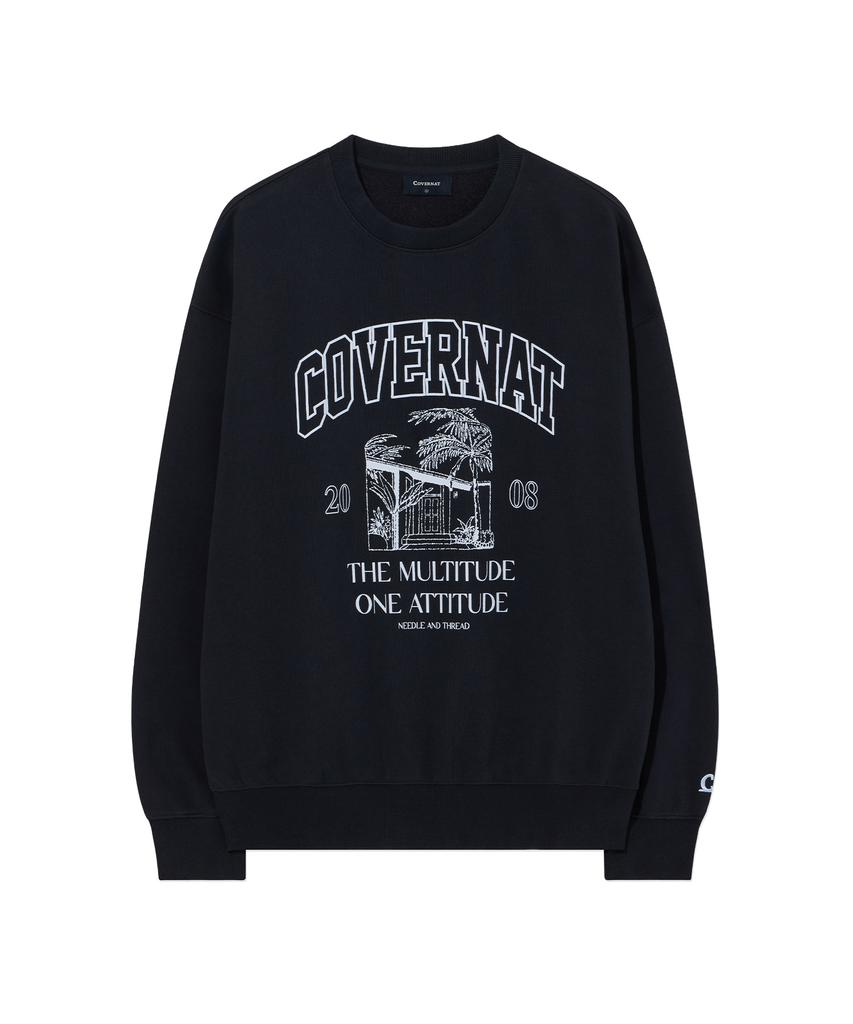 COVERNAT Palm Tree Graphic Sweatshirt Dark Navy