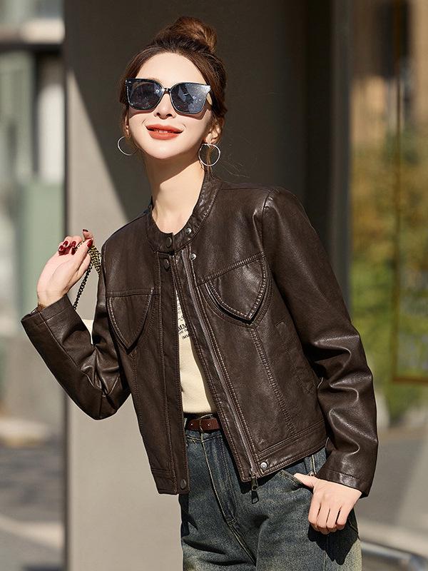 Женская бейсбольная куртка из натуральной кожи - Весна/Осень 2025, Овчина Хайнинг, Маленький размер, Короткое пальто.