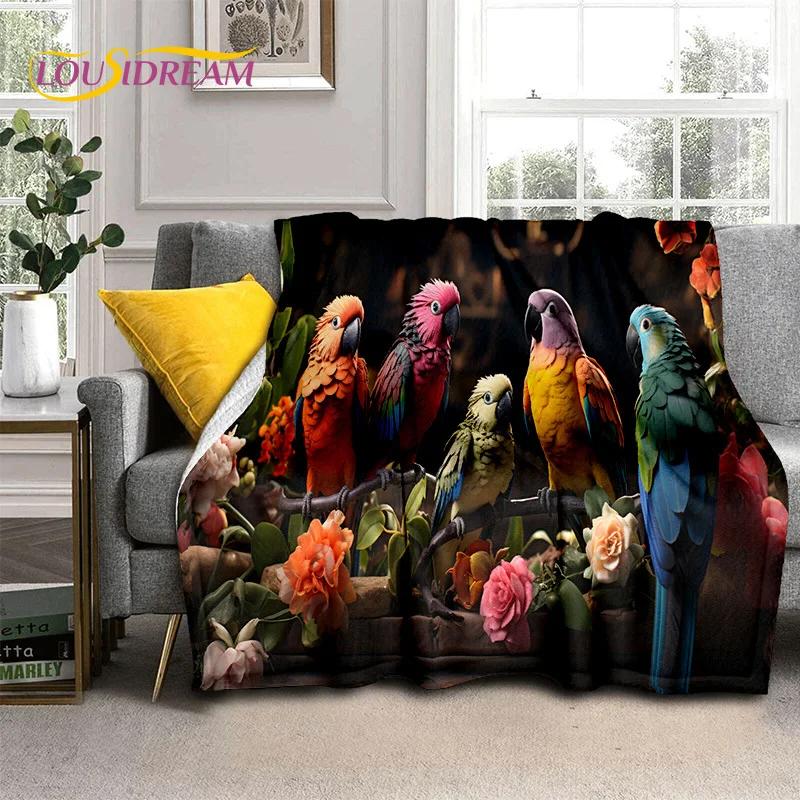 Милые Сонные Птицы Попугай Павлин Мультяшное Мягкое Фланелевое Одеяло для Кровати Спальни Дивана Пикника, Плед для Отдыха на Открытом Воздухе, Подарок