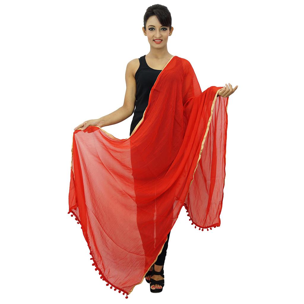 Индийский длинный шарф Dupatta Chunni из смесового шифона с запахом и кисточками