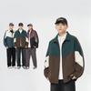 Fashion Brand American Retro Color Contrast Splicing Stand Collar Jacket Men and Women's New Autumn Loose Trend Couple Casual Coat