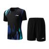 Badminton Series Color Block V-Neck Breathable Short Sleeve Top Comfortable Simple Mid-Waist Shorts Casual Sports Suit AATV041-1