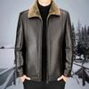 Кожаная куртка для мужчин на осень и зиму, кожаная куртка для короткой зимы, хлопковая куртка, плюшевая и утолщенная для зимней одежды отца