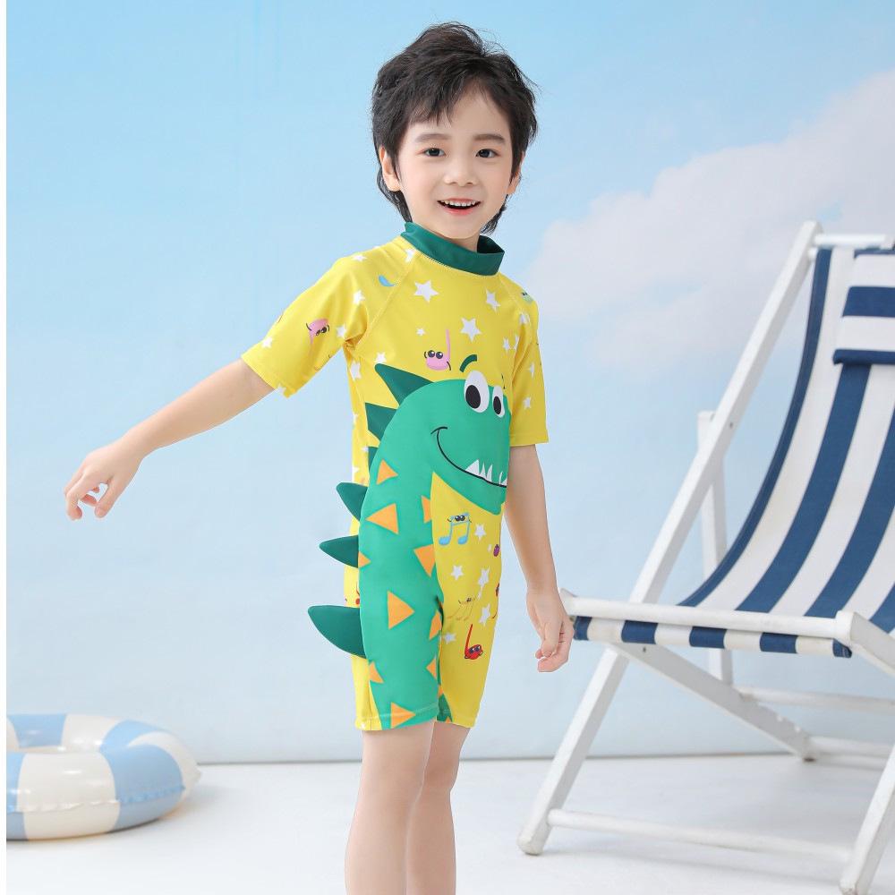 Boys' Cute Dinosaur Color Block Zipper Swimwear Set - One-Piece & Two-Piece