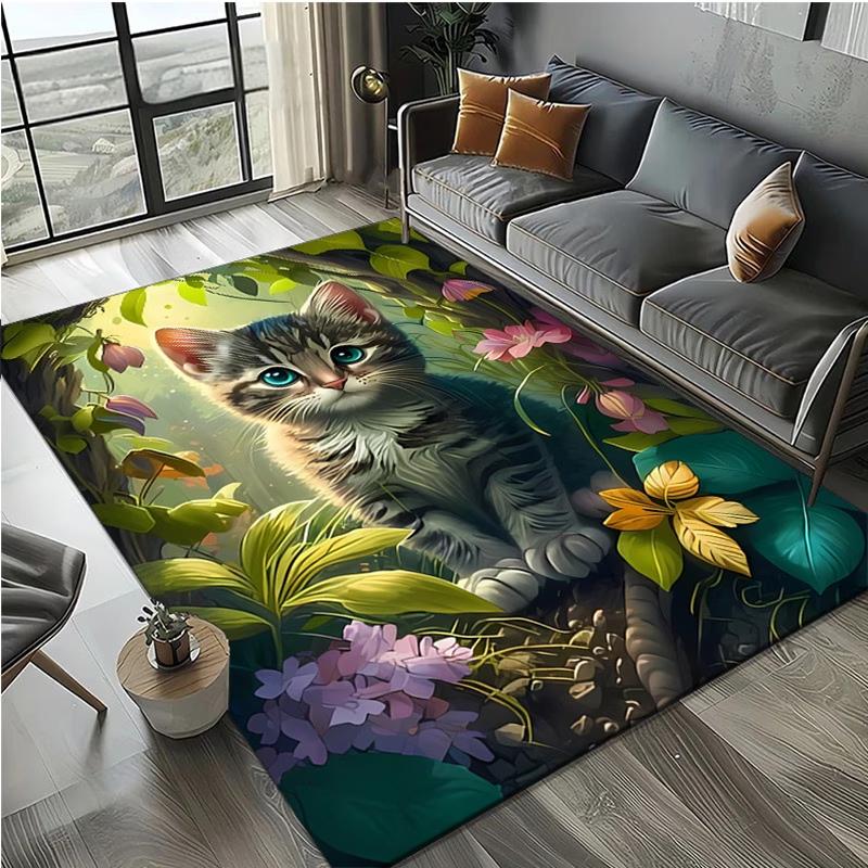 2D Kitten Forest Area Rug for Bedroom Living Room Office Non Slip Washable Floor Mat Home Decorative Soft Carpet for Indoor Use