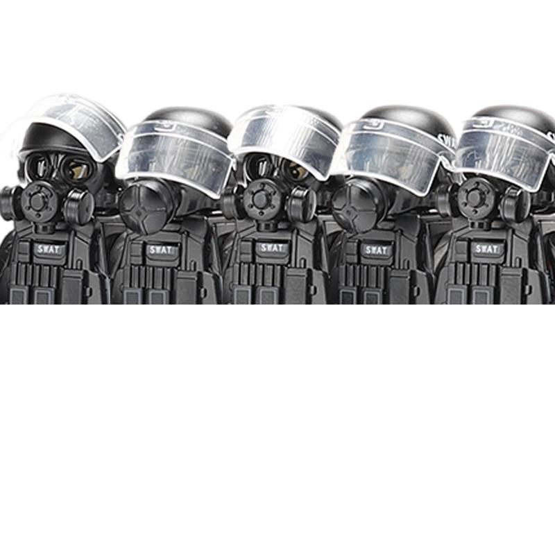 Городская полиция Китай Спецназ Конструктор Штурмовой солдат Фигурки SWAT Маска газовой защиты Военное оружие Кирпичики Игрушки Дети