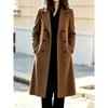 Womens Fall Winter Minimalist Double Breasted Long Sleeve Solid Color Wool Blend Coat