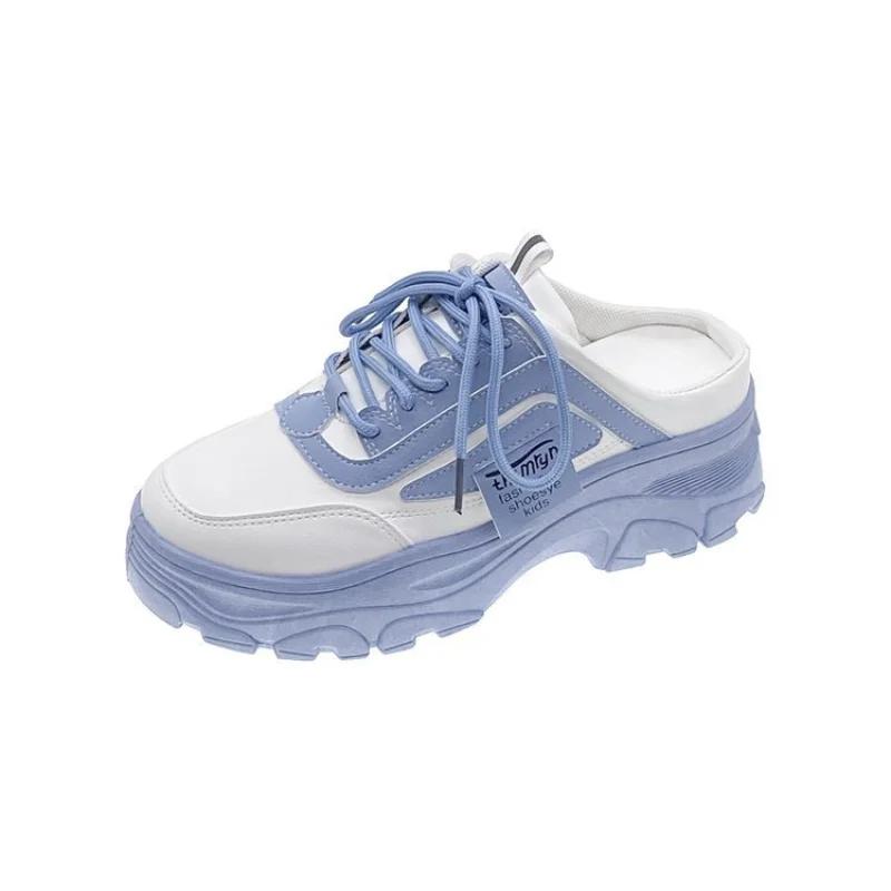 2024 Spring Summer New Half Slippers Baotou Without Heels Inside Increase Women's Platform Sneakers Outdoor Canvas Casual Shoes