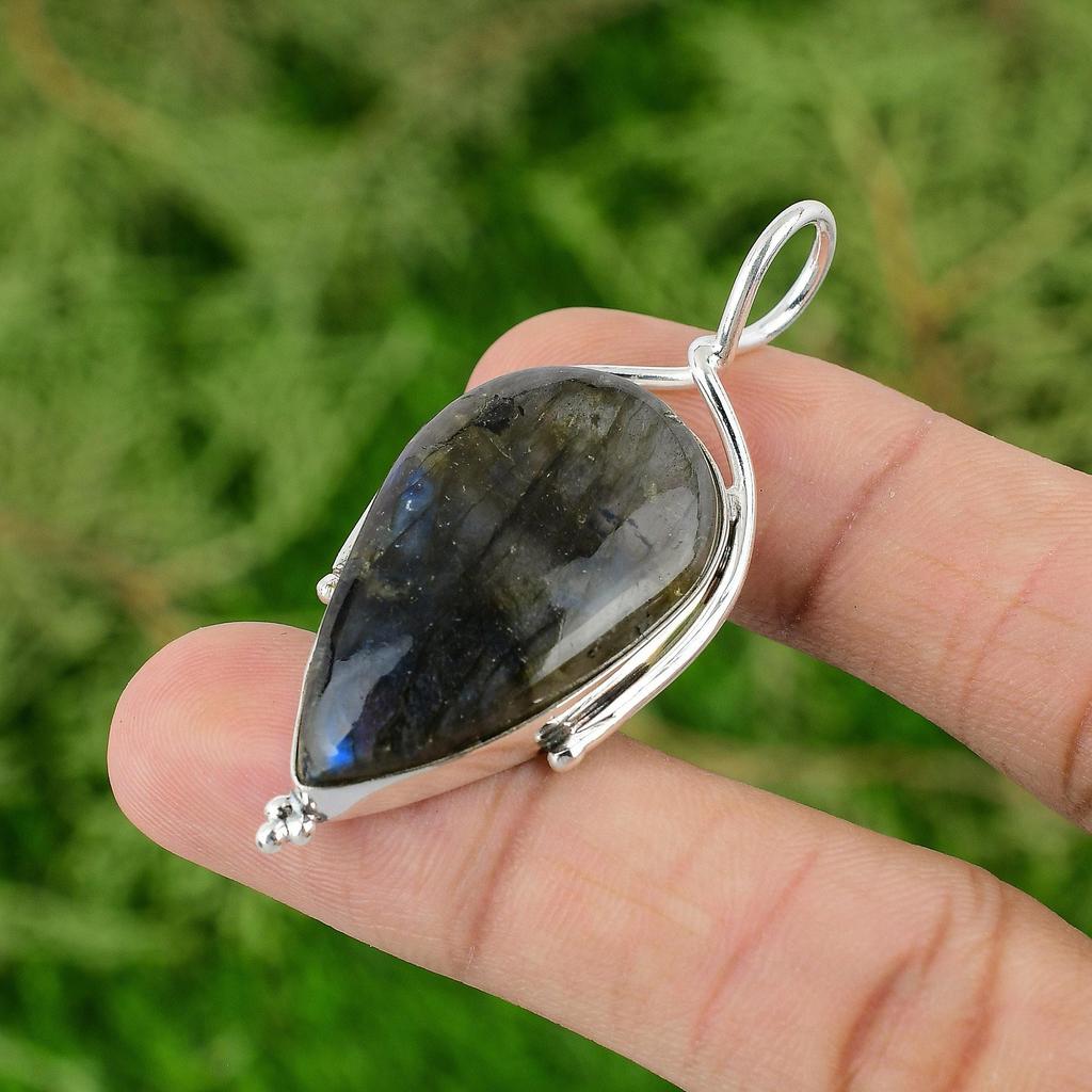 Daughters Day Deal Labradorite Stone 925 Sterling Silver Bezel Sister Pendant