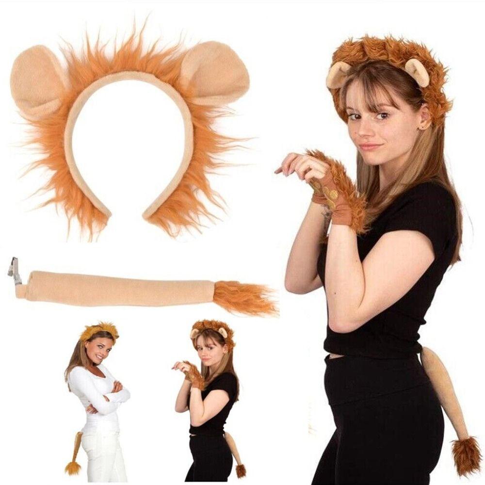Party Masquerade Animal Costume Lion Headband Set with Ears and Tail Headband Cosplsy Costume