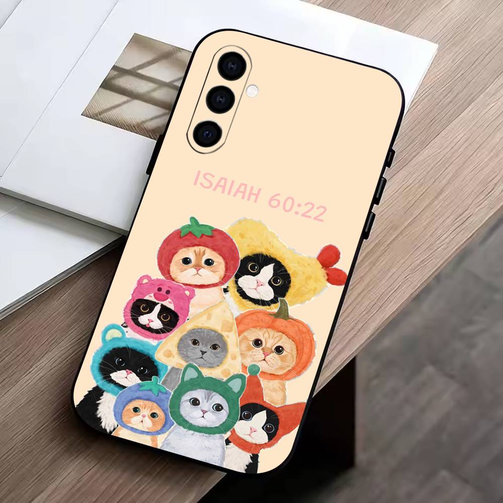 D-Cute cat Phone Case For Samsung Galaxy A73,A72,A71,A70,A53,A52,A51,Others Soft Black Cover