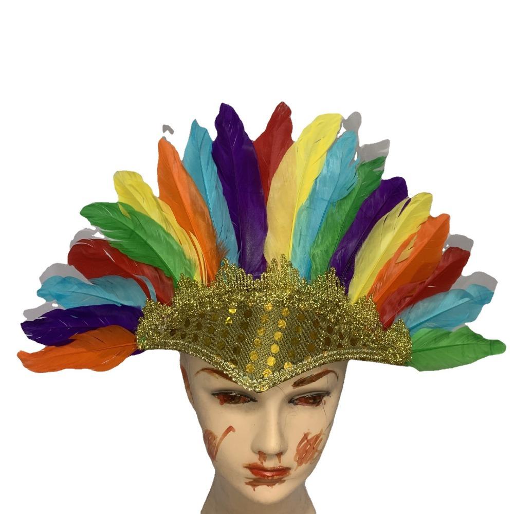 Head-mounted Feather Headdress Hair Band Carnival Costume Headwear Chief Headdress  Adult Kids