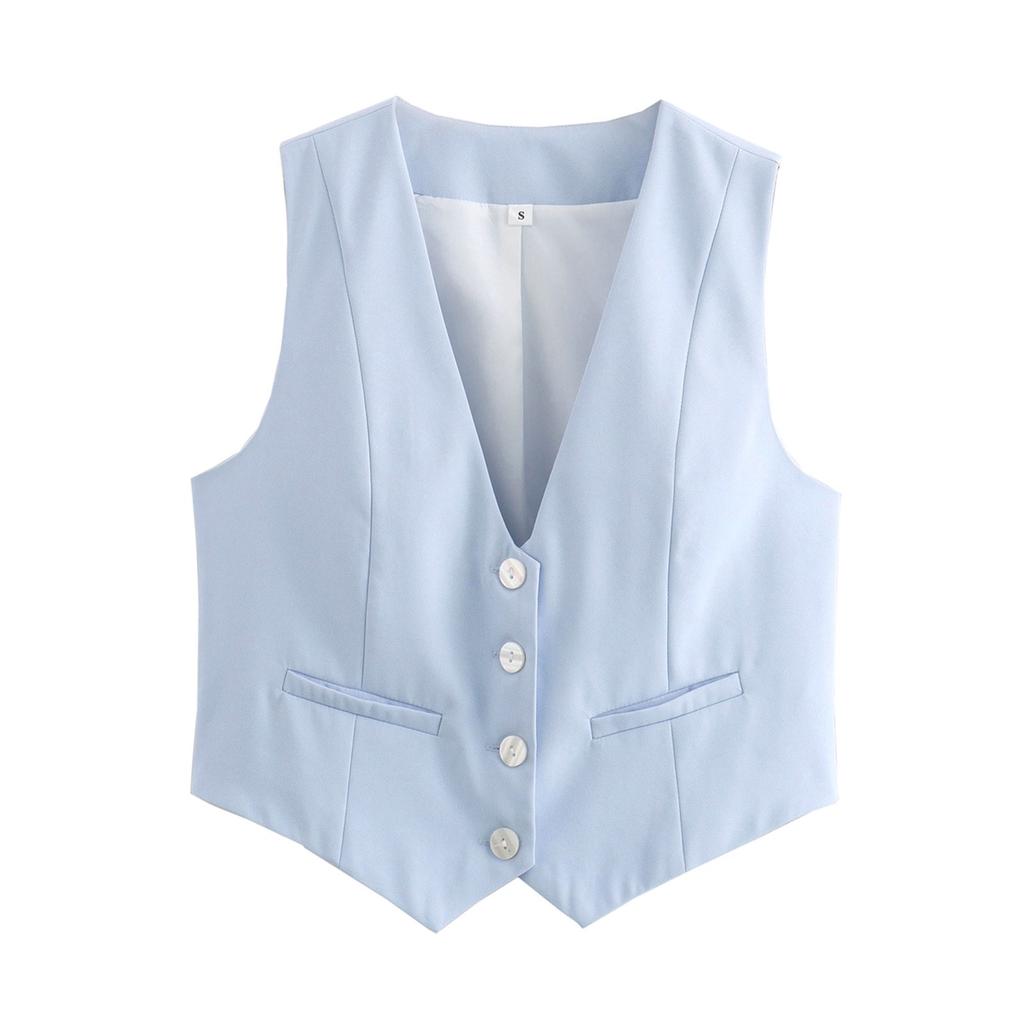 Женский ретро однотонный карамельный цвет V-образный вырез короткий жилет костюм