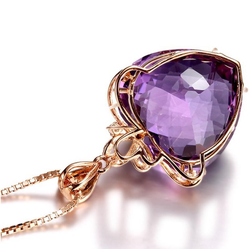 POMOiii Роскошный аметист в форме сердца, 18-каратное золото, натуральный аметист, ожерелье, кулон для женщин, свадебные украшения