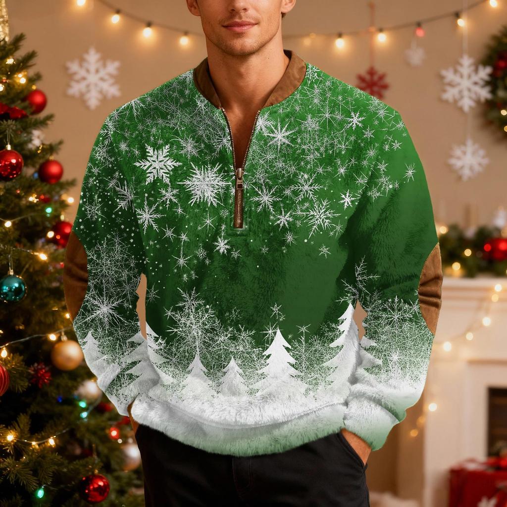 Мужские рождественские толстовки на молнии, рождественские пуловеры с воротником-стойкой