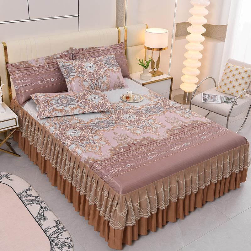 3 шт./лот, комплект двуспальных простыней, классическая кружевная королевская синяя простыня, юбка, можно стирать в машине, свадебное покрывало, наматрасник