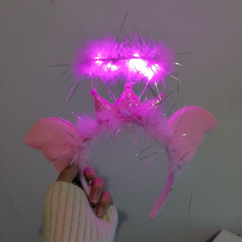 Angel Halo Glow Headband with Fairy Wings - Feather & Silk Christmas Hair Accessory