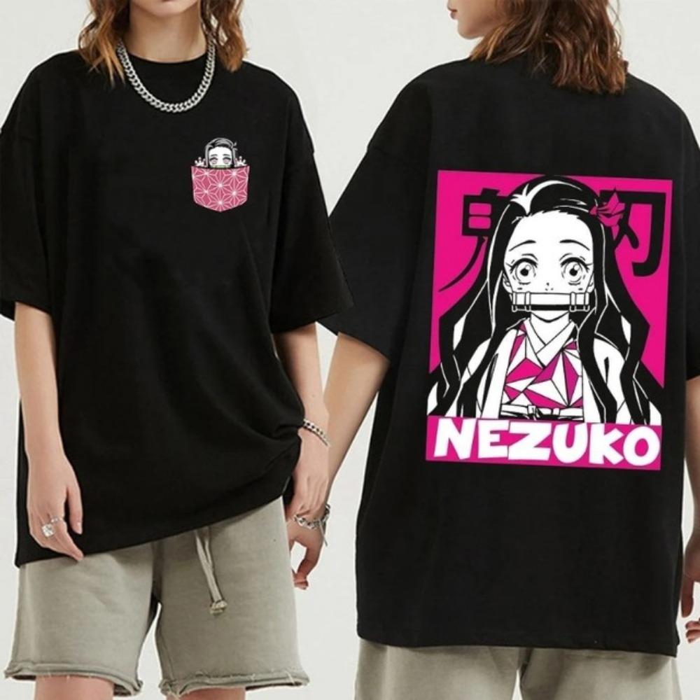 Аниме Devil Killer Женская футболка Nezuko Футболка Tanjirou Kamado Pattern Футболка Manga Y2k Черная футболка