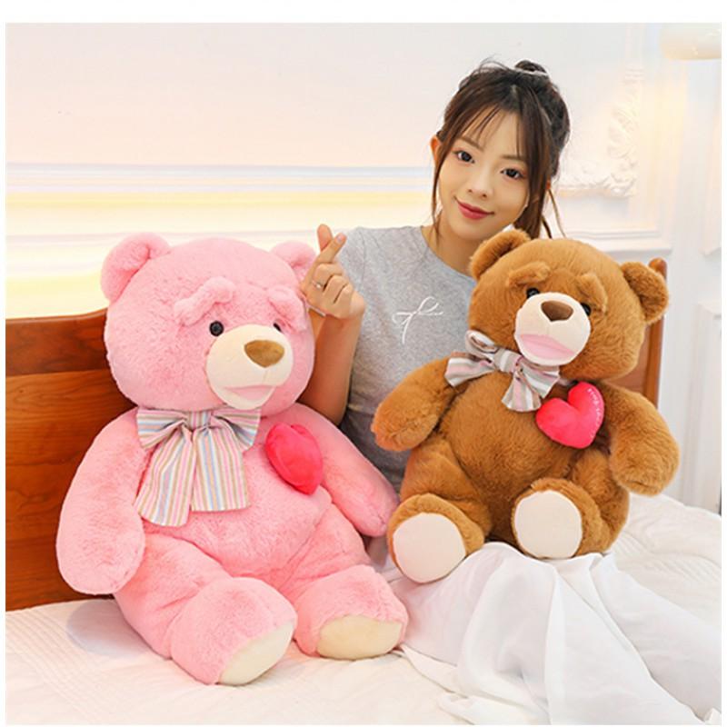 Plush Teddy Bear With Bow Tie Heart Girlfriend Gift Valentines Day Wedding Room Decor Soft Stuffed Animal Toy