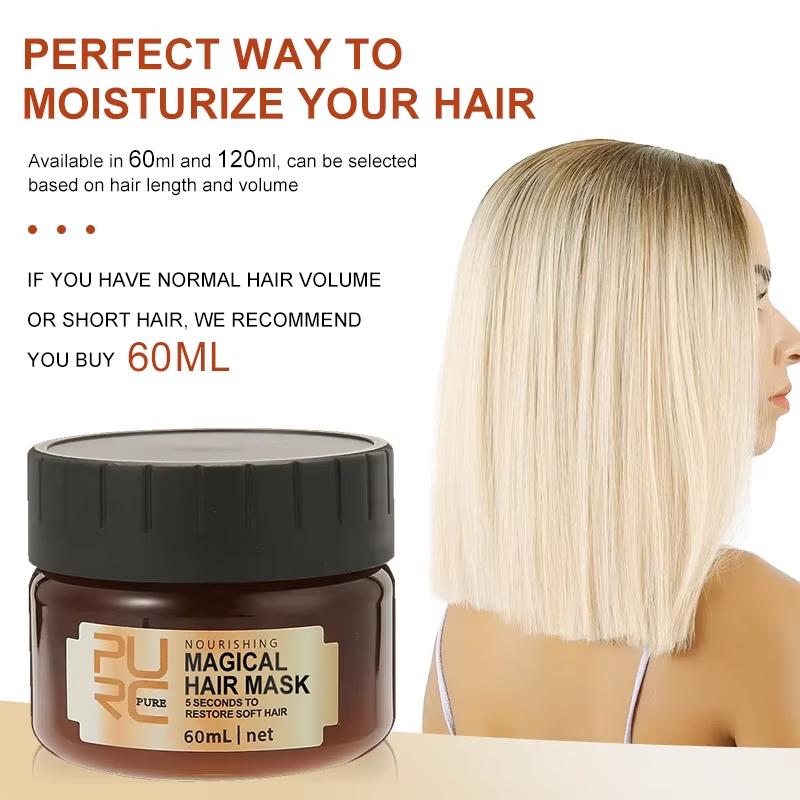 120/60 мл Волшебная маска для волос Аргановое масло Уход за волосами Крем Восстановление сухих вьющихся повреждений Кератиновое лечение Маски Мягкие блестящие для волос PURC