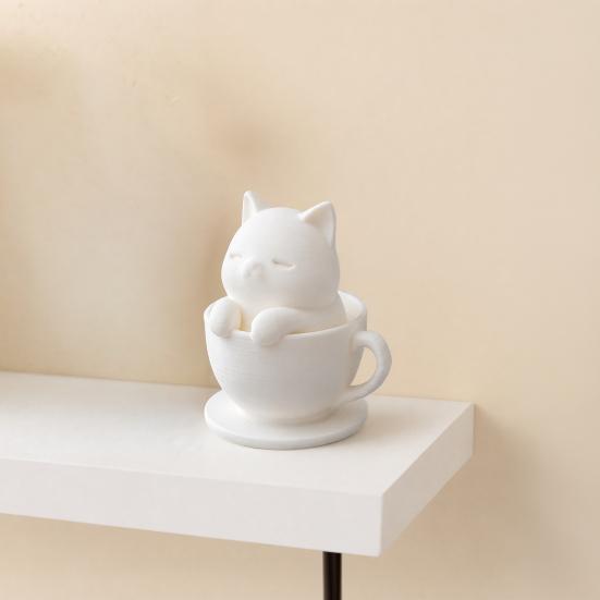 Yangyizhi 3D-печатная милая фигурка кошки-чашки, мини-статуэтка животного, исцеляющий декор-украшение, гладкая белая настольная скульптура со встроенным устойчивым основанием,