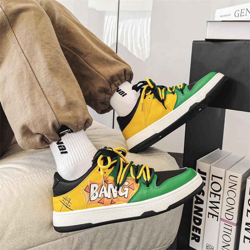 Новейшее поступление Модные мужские низкие кеды с принтом букв Хип-хоп кожаные кеды для мужчин На шнуровке Плоская обувь Повседневная мужская обувь