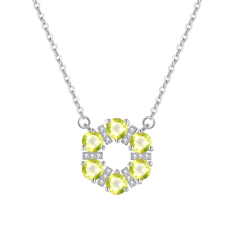 S925 Sterling Silver Necklace Crystal Flower Wreath Pendant Elegant Jewelry for Women