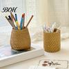 Pen Storage Container Faux Rattan Holder, Woven Style Makeup Brush Boho Office Desk Organizer Desktop Organizer, Multi-functional Resin Pencil Cup for