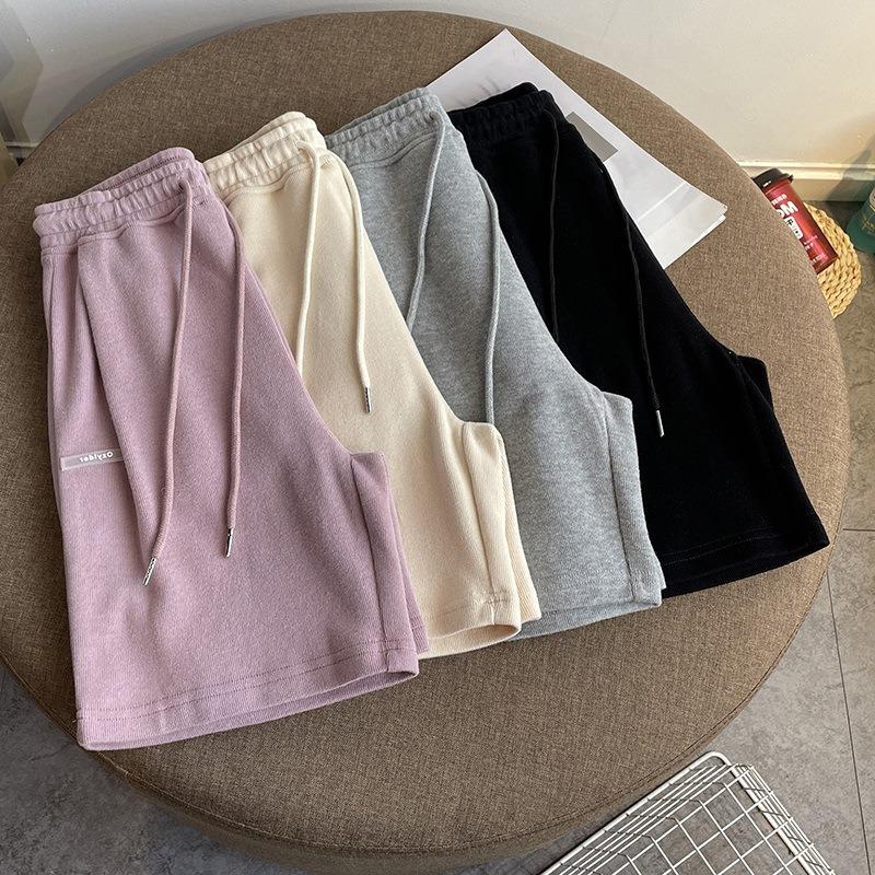 Шорты с высокой талией и застежкой на пять точек, женские модные широкие брюки, утягивающие брюки, свободные спортивные повседневные брюки, средние брюки