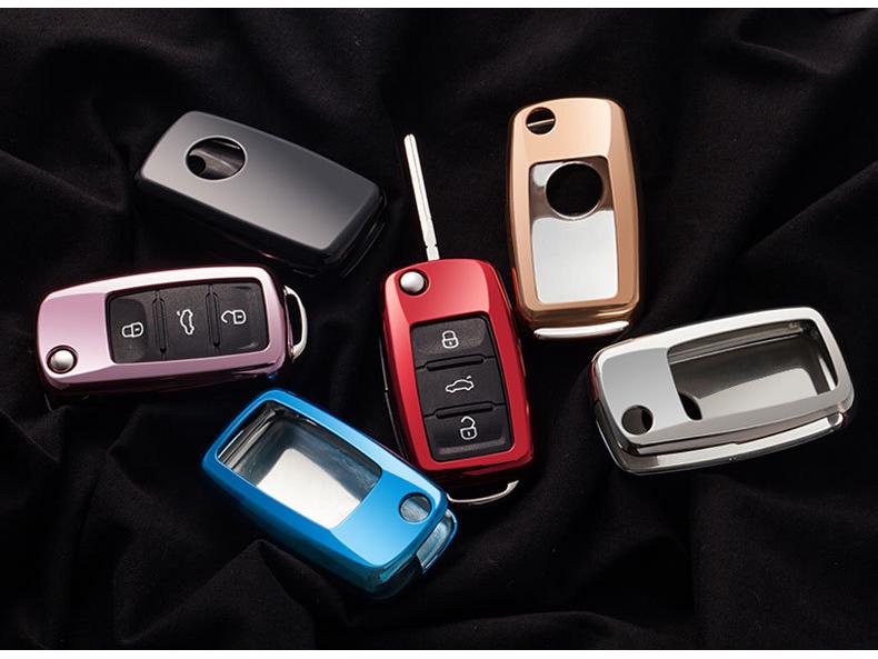 Volkswagen Folding TPU Key Case with Electroplated Soft Rubber Protective Shell for Lavida and Lamando Models