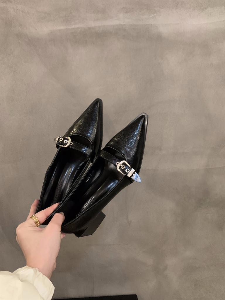 Французский темперамент Мэри Джейн маленькие кожаные туфли женские туфли 2024 новые весна и осень зима черные остроносые туфли на высоком каблуке одинарные туфли