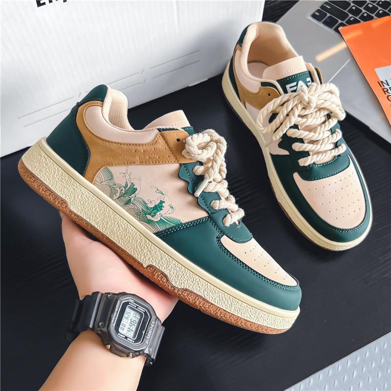 Guochao Board Shoes Men's 2025 New Korean Version of Personalized Retro Casual Men's Shoes Color Matching Printing Outdoor Student Sports Shoes