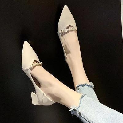 Женская обувь на толстом каблуке осенние туфли-лодочки женские 2025 новая модная фея нежная средний каблук острый носок темперамент высокий каблук можно носить двумя способами