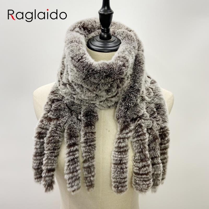 Шарф из натурального кроличьего меха, женские зимние теплые шали, модные клетчатые вязаные шарфы из натурального меха Bufanda, роскошный дизайнерский шарф
