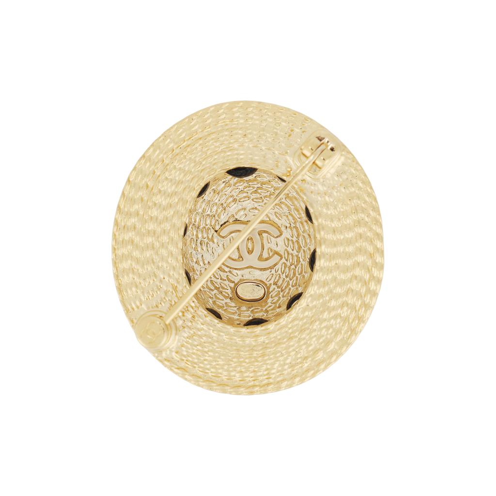 Chanel 25C Early Spring Straw Hat Brooch Unisex Accessories Gold AB-25C-008