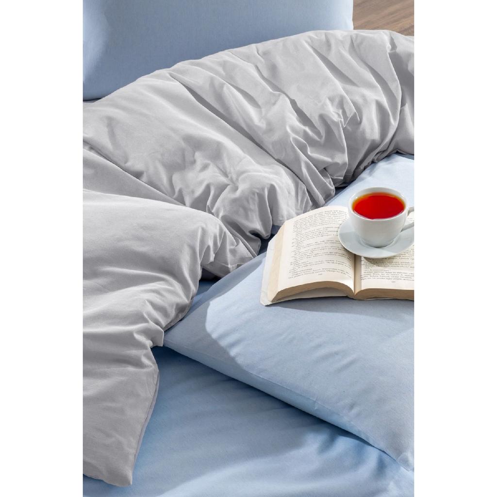 White Square Anthracite Single Duvet Cover Set With Rubber Sheet And 1 Pillow Case