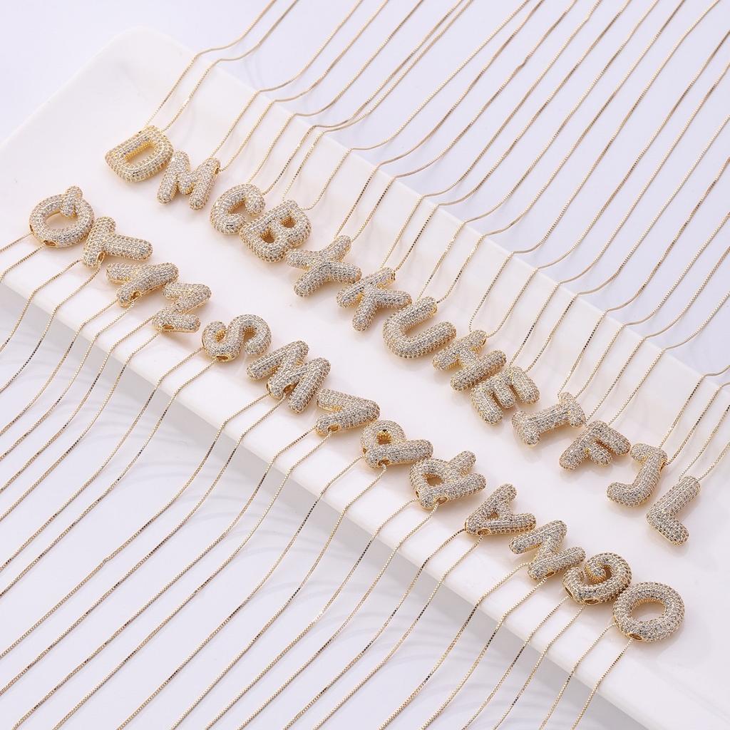 Cubic Zirconia Gold Plated Bubble Alphabet Letter Necklace Monogram Necklace Balloon Initial Necklace Gifts for Women Ladies