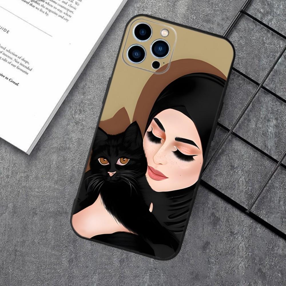 Мусульманская арабская девушка в хиджабе Чехол для телефона для Apple iPhone 15,14,13,12,11,XS,XR,X,8,7,Pro,Max,Plus,mini Силиконовый Черный Чехол