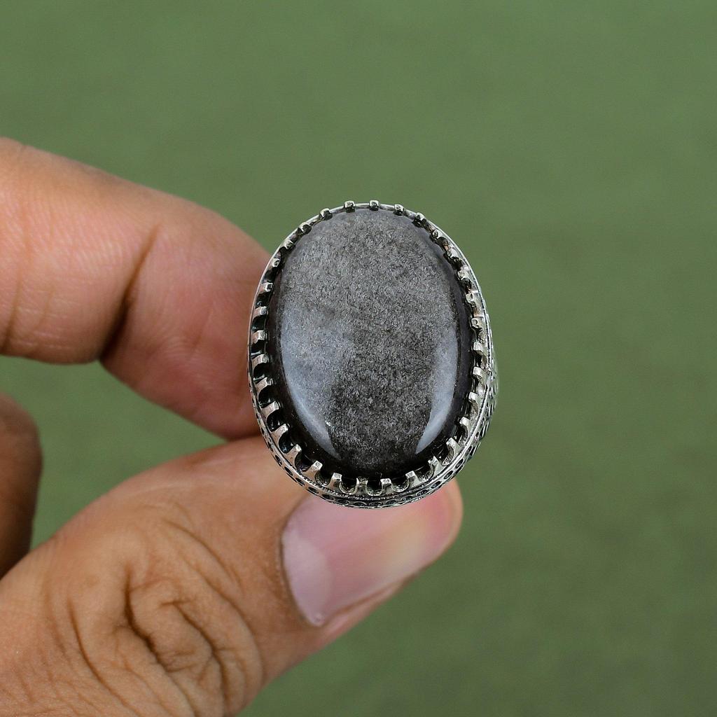 Silver Sheen Obsidian Ring 925 Sterling Silver Ring Handmade Jewelry Gemstone Ring Unique Ring For Her Gifts For Wife Available In Ring Size