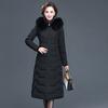 Women's Large Size Long Section Slim Down Cotton Padded Hooded Fur Collar Coat Down Cotton Padding