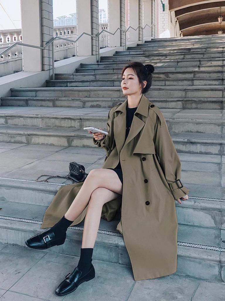 Женский тренч средней длины 2025 - Маленький рост, Корейский и Британский стиль для Осени/Зимы