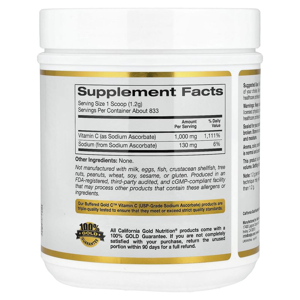 Buffered Gold C™, Non-Acidic Vitamin C Powder, Sodium Ascorbate, 1Kg(2.2Lb)