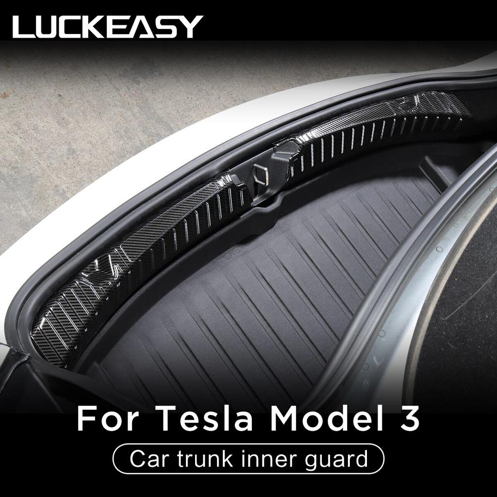 LUCKEASY For Tesla Model 3 Stainless Steel Trunk Inner Guard -model3 2017-2023 Car Inner Rear Bumper Guard Plate Cover Trim