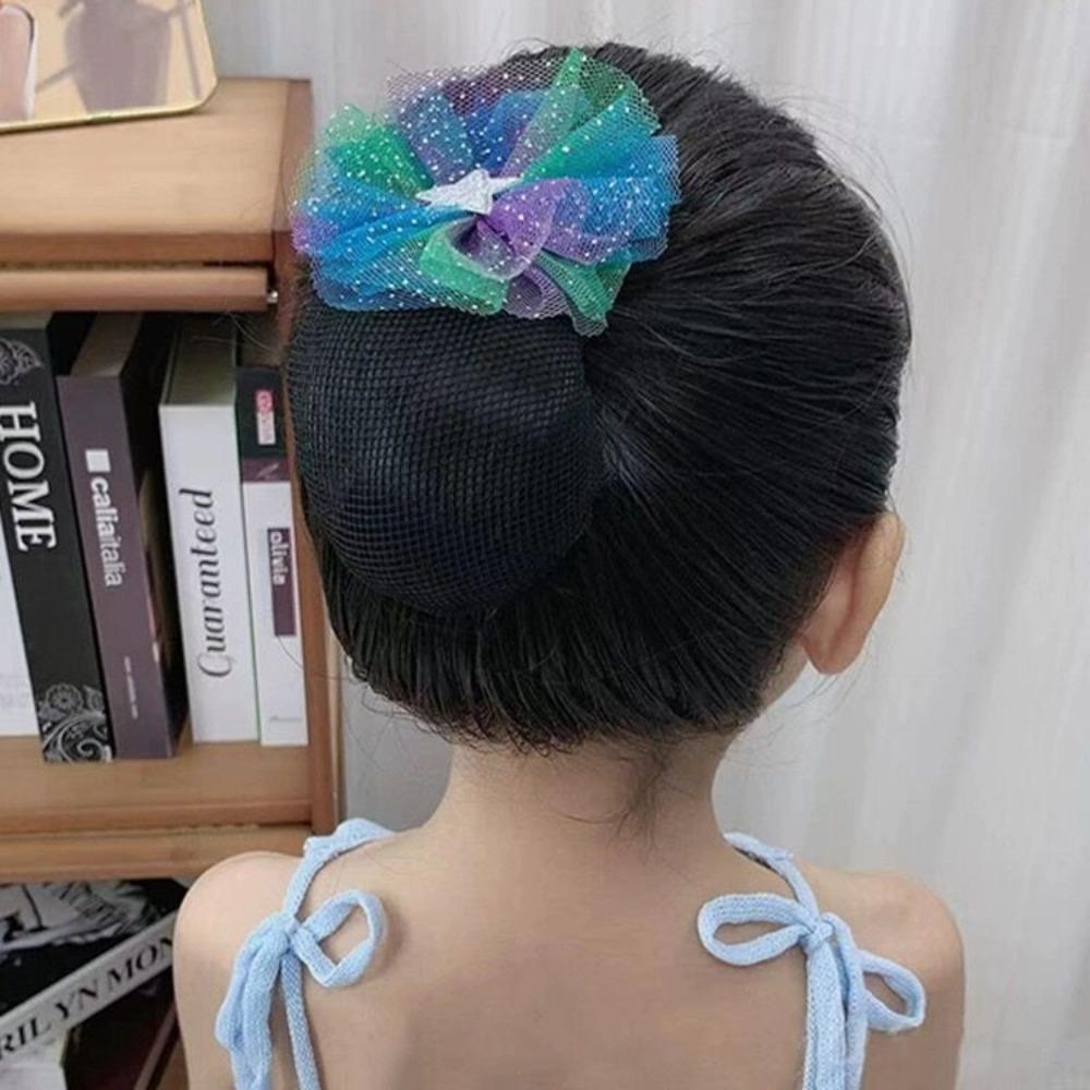 2шт пружинная застежка балетная сетка для волос звезда бант корейский пучок снуд милая эластичная сетка для волос для девочек дети