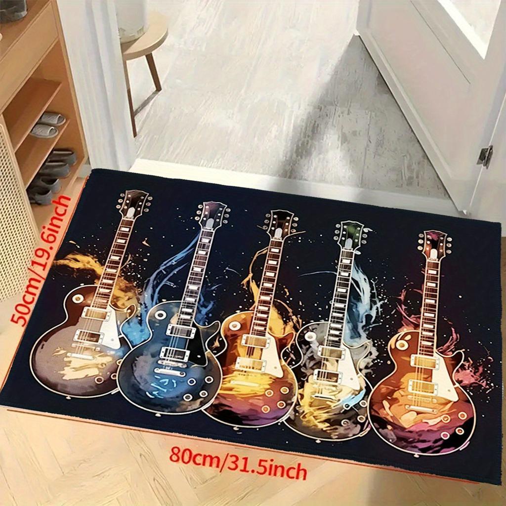 Bohemian Rock Guitar Theme Doormat Entry Rug for Music Lovers Musician Gift Artistic Hallway Boho Decor Mat