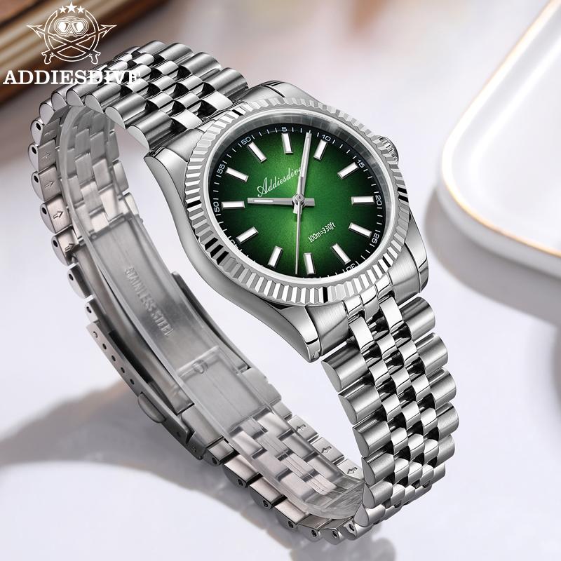ADDIESDIVE New Quartz Watches for Men Sapphire Stainless Steel 100M Waterproof Simple Dial VH31 Man Wristwatch AD2073 Dress
