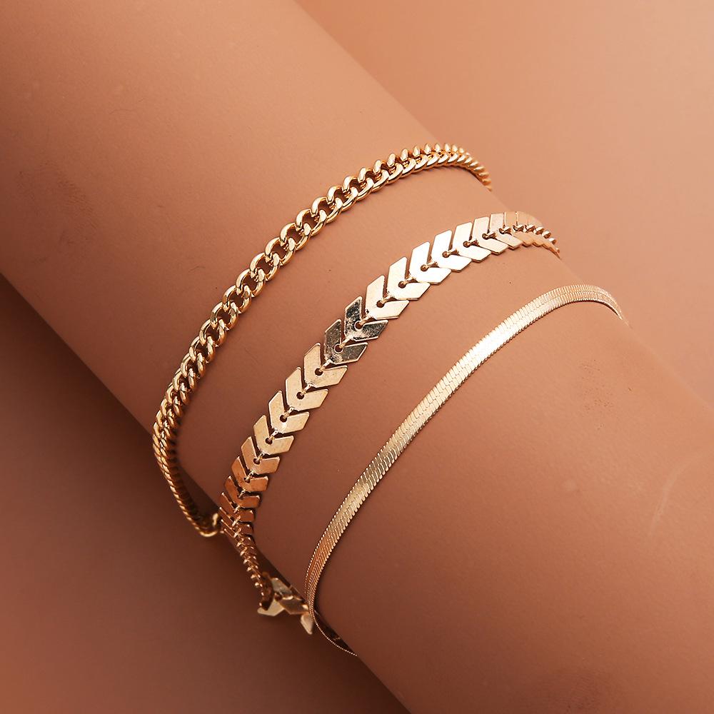 Модный комплект из трех предметов: браслет на щиколотку с рыбьей чешуей и змеиной цепочкой