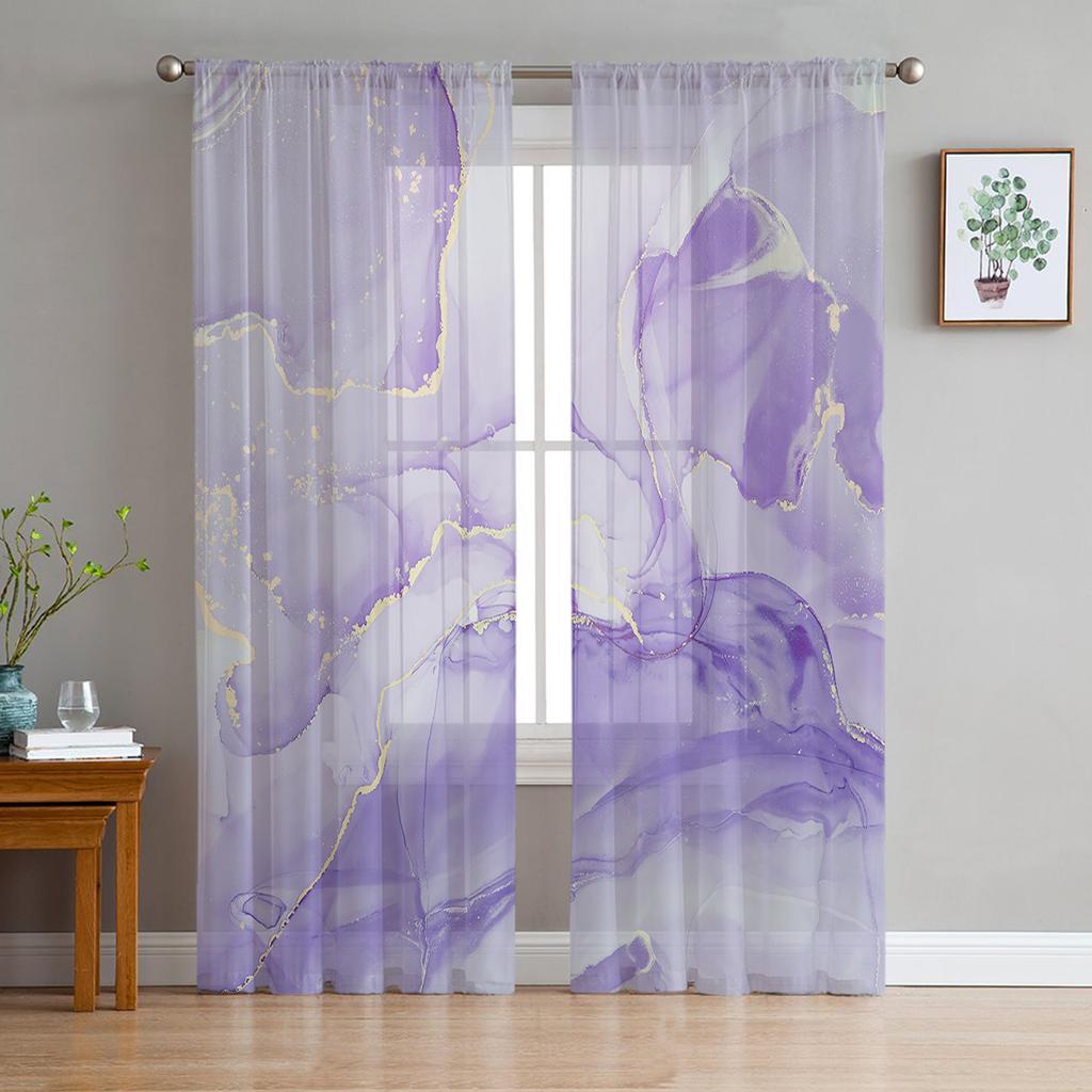 Marble Texture Tulle Curtains for Living Room Bedroom Kitchen Decoration Transparent Chiffon Sheer Voile Window Curtain